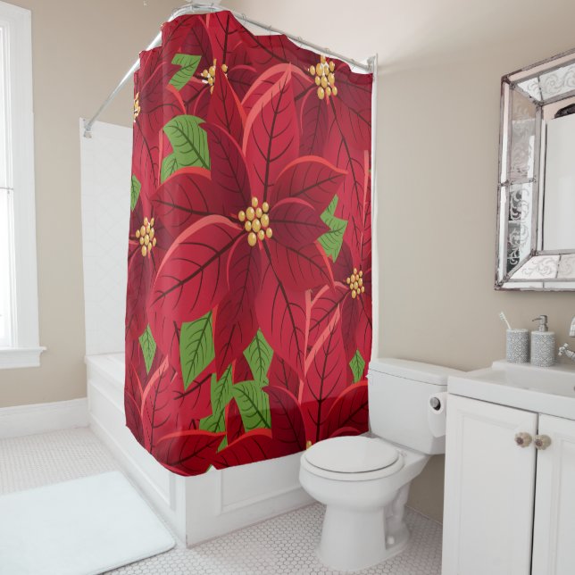 Beautiful. Christmas Poinsettia Shower Curtain  (In Situ)