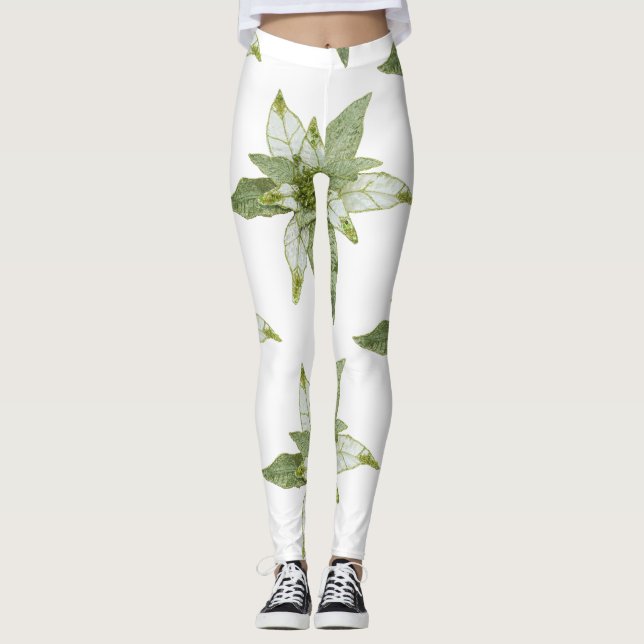 Beautiful Christmas poinsettias Leggings (Front)