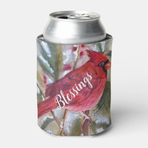 BEAUTIFUL CHRISTMAS RED CARDINAL BIRD PARTY CAN COOLER