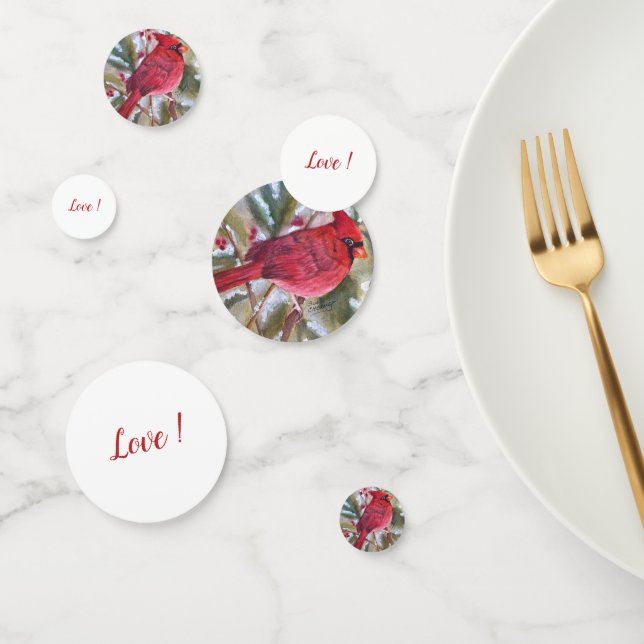 BEAUTIFUL CHRISTMAS RED CARDINAL BIRD TABLE CONFETTI (Group)