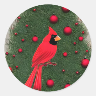 Beautiful Christmas Red Cardinal Classic Round Sticker