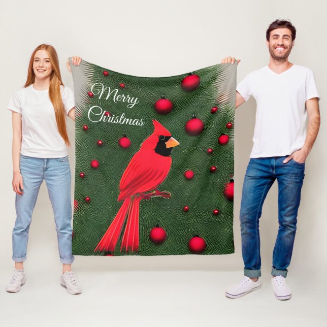 Beautiful Christmas Red Cardinal Fleece Blanket (In Situ)