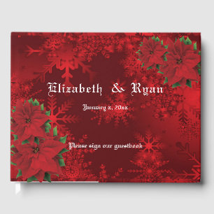 Beautiful Christmas Red, Snowflakes, Custom Guest Book