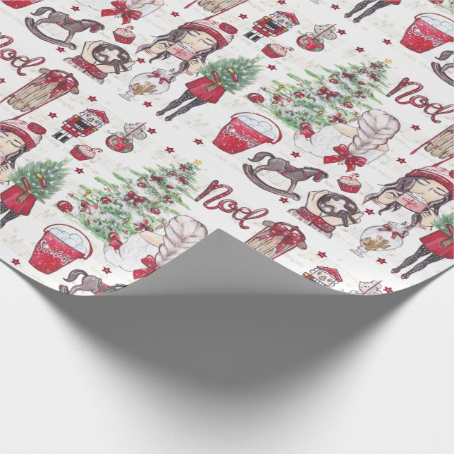 Beautiful Christmas Red Watercolor elements Wrapping Paper (Corner)