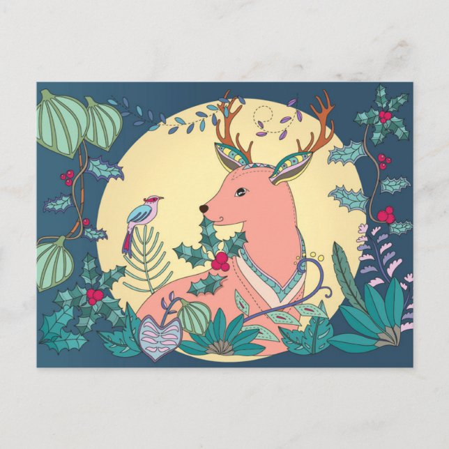 Beautiful Christmas Reindeer Postcard (Front)
