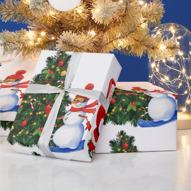 Beautiful Christmas Santa and Snowman pattern Wrapping Paper (Holidays)
