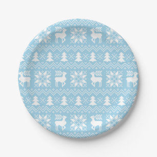 Beautiful Christmas Sweater Inspired Blue Patttern Paper Plate