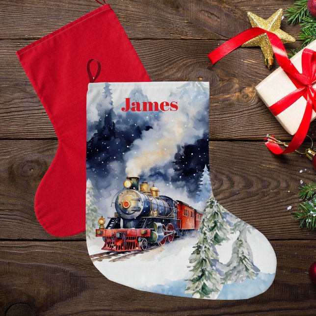 Beautiful Christmas Train Stocking - Personalised (Christmas Train 1)
