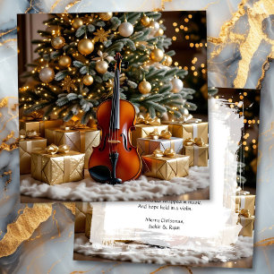 Beautiful Christmas Tree and Violin Festive Poem Holiday Card