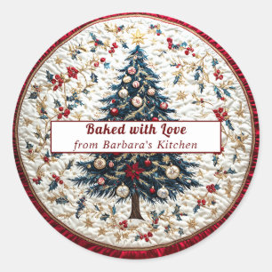 Beautiful  Christmas Tree Holly Red Satin Classic Round Sticker