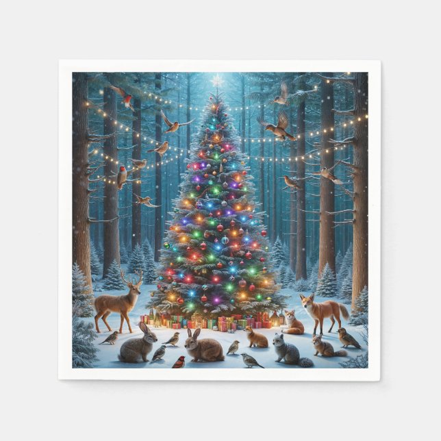 Beautiful Christmas tree in the forest Napkin (Front)