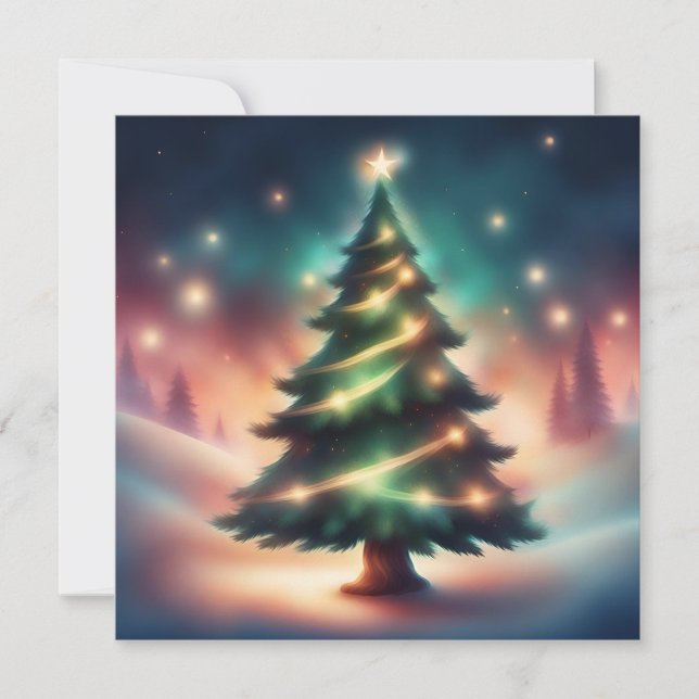 Beautiful Christmas Tree in the Winter Forest Holiday Card (Front)