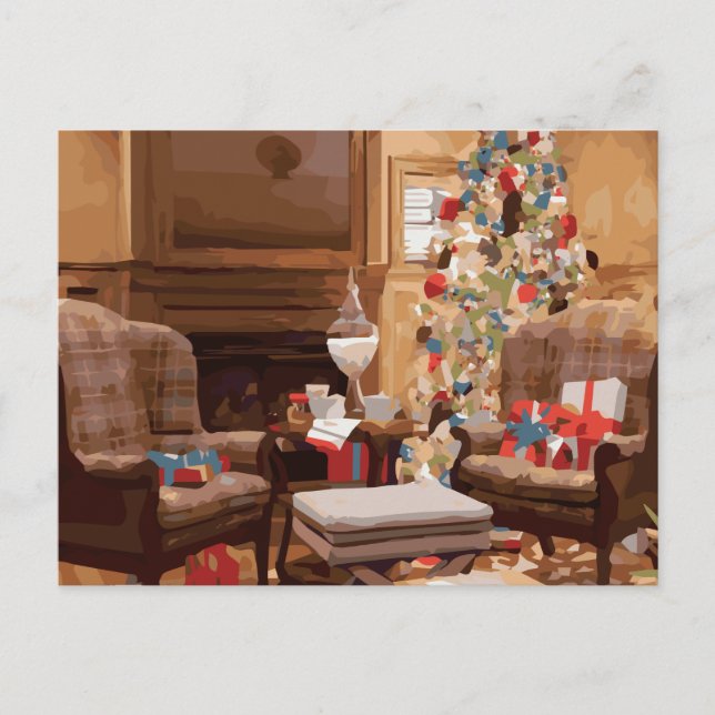 Beautiful Christmas Tree Living Room Scene Holiday Postcard (Front)