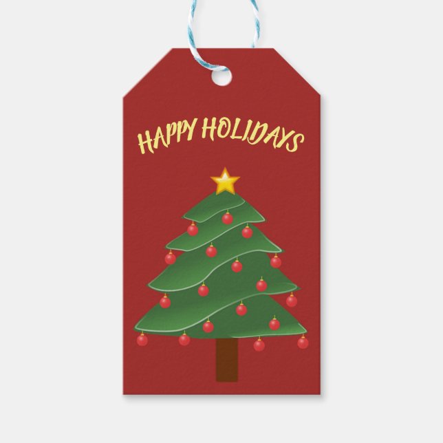 Beautiful Christmas Tree on Red Gift Tag (Front)