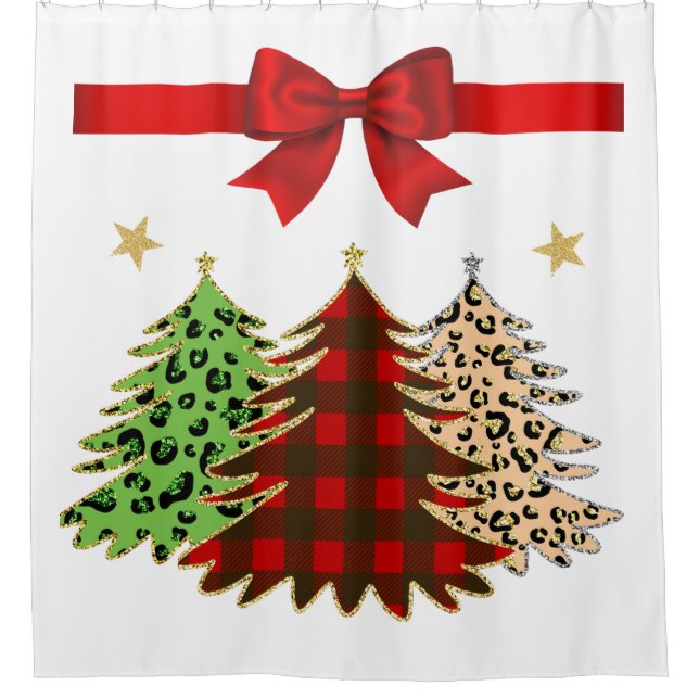 Beautiful Christmas Tree Trio Red, Green, Gold Shower Curtain (Front)