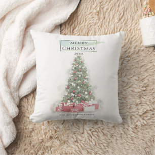 Beautiful Christmas Tree Watercolor Holidays Art Cushion