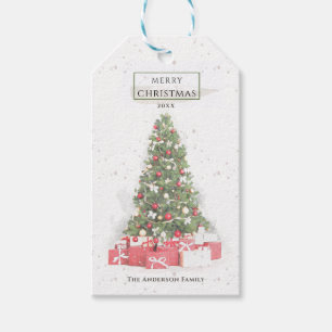 Beautiful Christmas Tree Watercolor Holidays Art Gift Tags