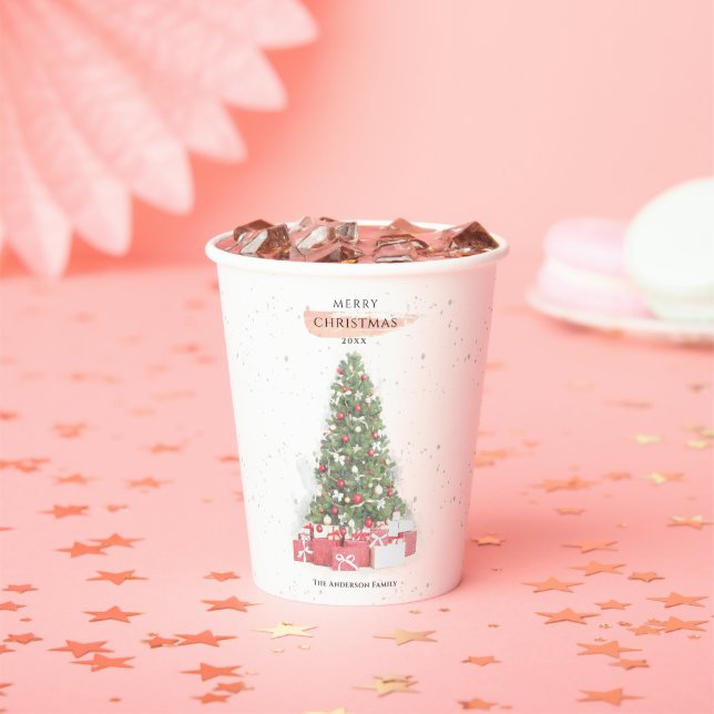 Beautiful Christmas Tree Watercolor Holidays Art Paper Cups (Insitu)
