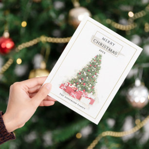 Beautiful Christmas Tree Watercolor Holidays Art  Postcard