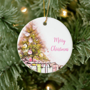 Beautiful Christmas Tree with Presents  Ceramic Tree Decoration