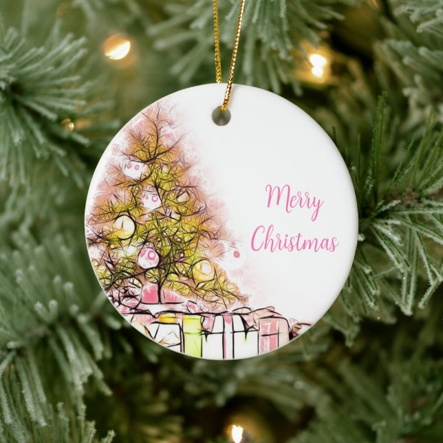 Beautiful Christmas Tree with Presents  Ceramic Tree Decoration (Tree)