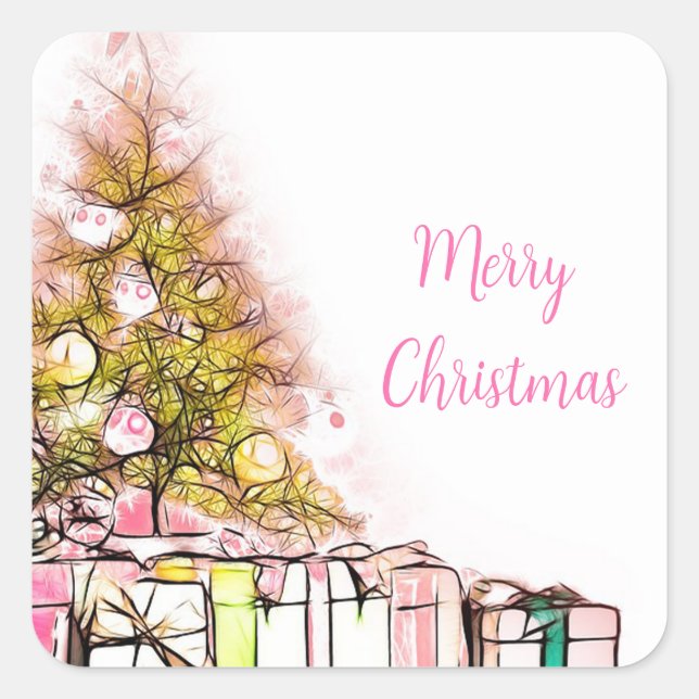 Beautiful Christmas Tree with Presents Square Sticker (Front)