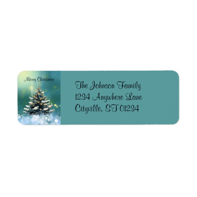 Beautiful Christmas Tree with Snow and Gold Lights (Front)