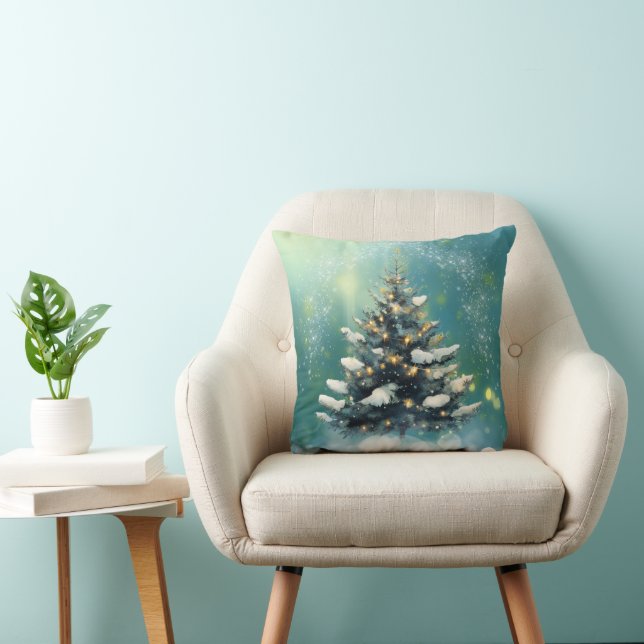 Beautiful Christmas Tree with Snow and Gold Lights Cushion (Chair)