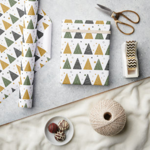 Beautiful Christmas trees and stars Wrapping Paper