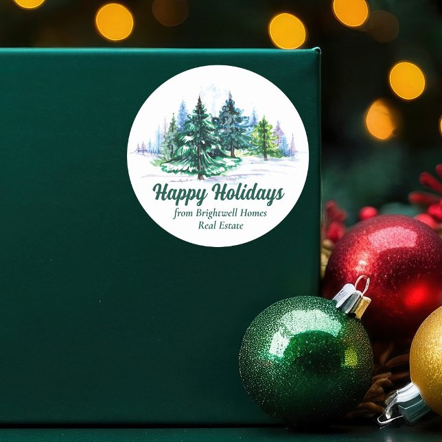 Beautiful Christmas Trees Custom Happy Holidays Classic Round Sticker (Creator Uploaded)