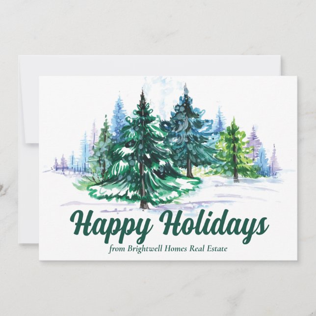 Beautiful Christmas Trees Landscape Custom Company Holiday Card (Front)