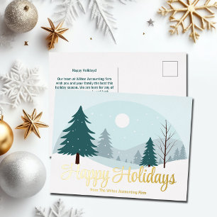 Beautiful Christmas Trees Winter Gold Foil Holiday Postcard