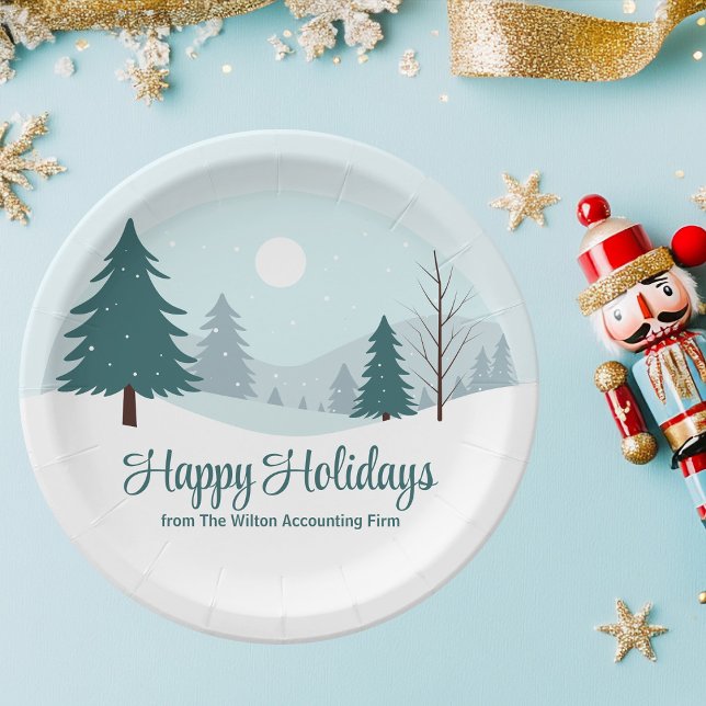 Beautiful Christmas Trees Winter Holiday Party Paper Plate (Creator Uploaded)