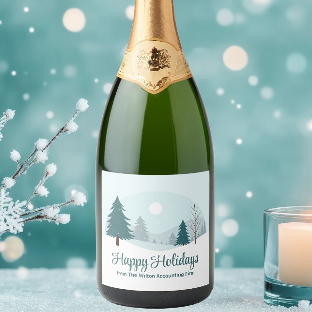 Beautiful Christmas Trees Winter Holiday Party Sparkling Wine Label (Creator Uploaded)