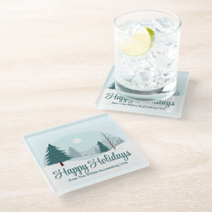 Beautiful Christmas Trees Winter Snow Landscape Glass Coaster