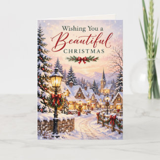 Beautiful Christmas Village Snowy Winter Scene Holiday Card