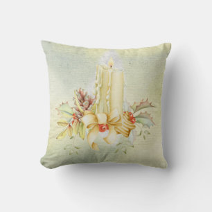 Beautiful Christmas Watercolor Candle Design Cushion