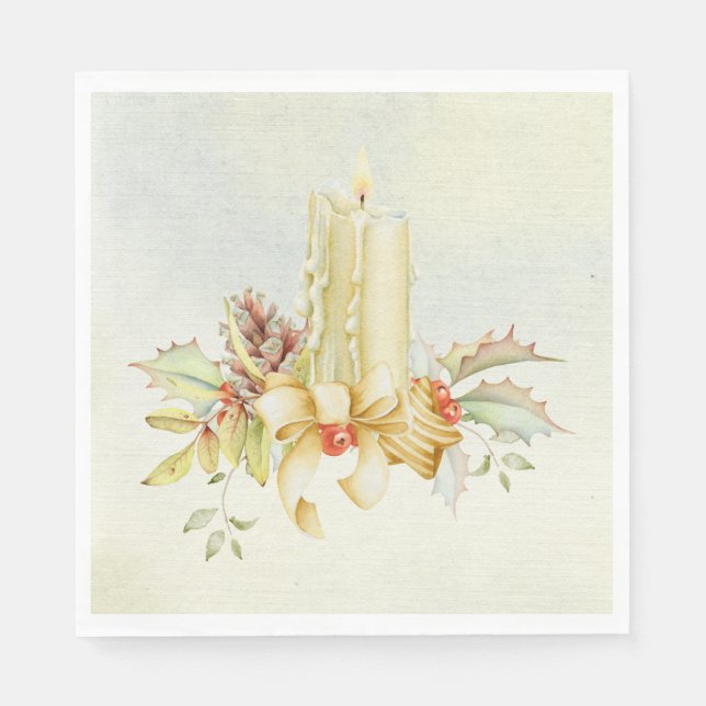 Beautiful Christmas Watercolor Candle Design Napkin (Front)