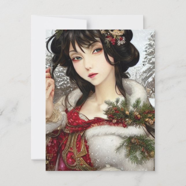 Beautiful Christmas Winter Anime Manga Girl  Holiday Card (Front)