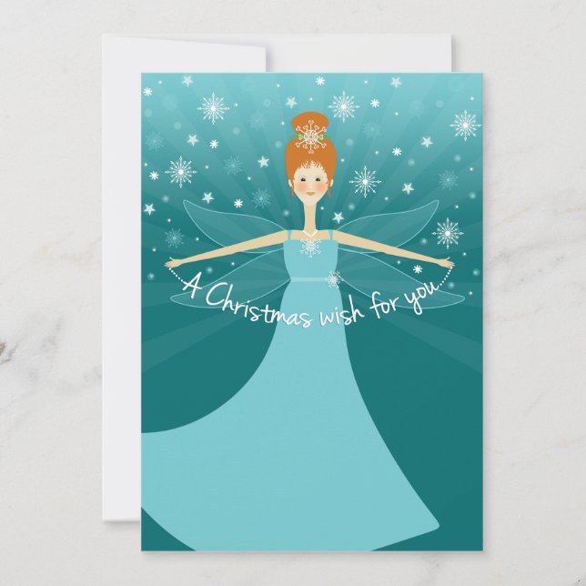 Beautiful Christmas Wish Fairy with Red Hair Holiday Card (Front)