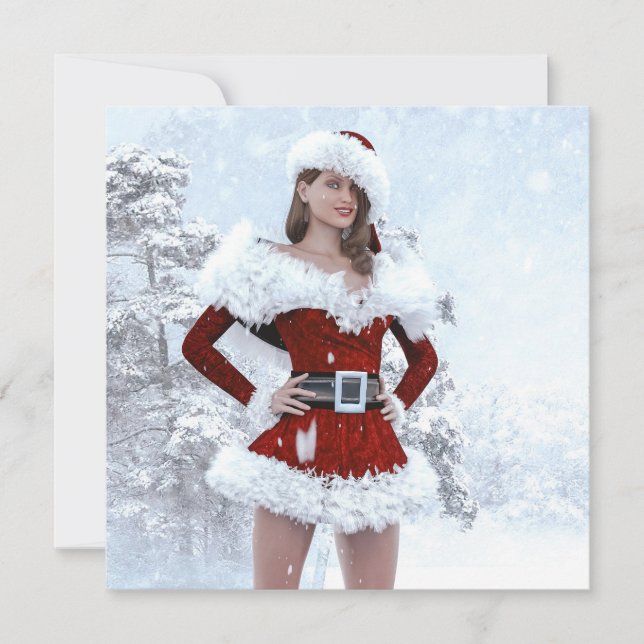 Beautiful Christmas Woman over Winter Snow (Front)