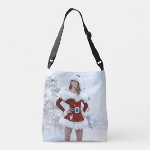 Beautiful Christmas Woman over Winter Snow Crossbody Bag