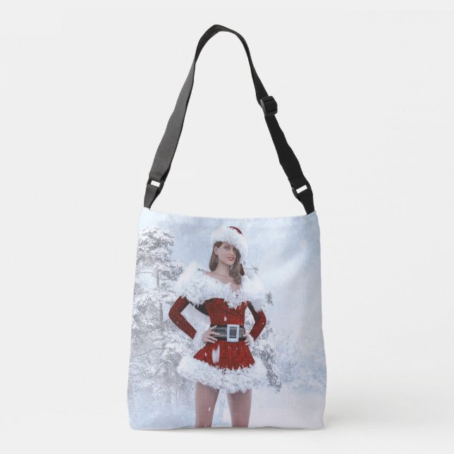 Beautiful Christmas Woman over Winter Snow Crossbody Bag (Back)