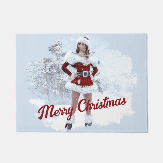 Beautiful Christmas Woman over Winter Snow Doormat (Front)