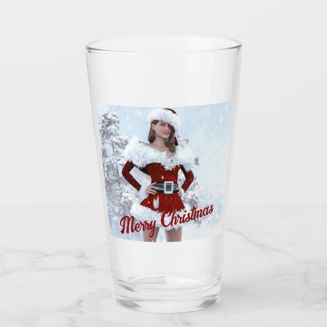 Beautiful Christmas Woman over Winter Snow Glass (Front)