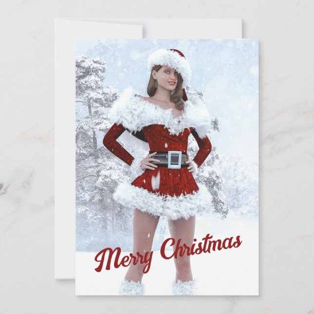 Beautiful Christmas Woman over Winter Snow Holiday Card (Front)