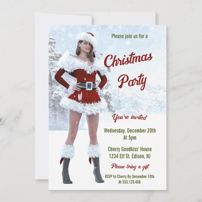 Beautiful Christmas Woman over Winter Snow Invitation (Front)