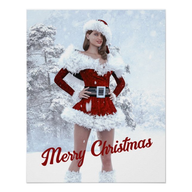Beautiful Christmas Woman over Winter Snow Poster (Front)