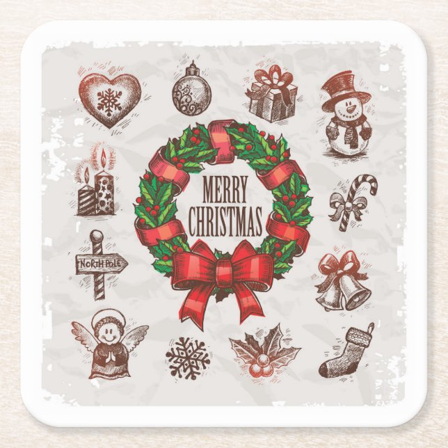 Beautiful Christmas Wreath Coaster Set (Front)