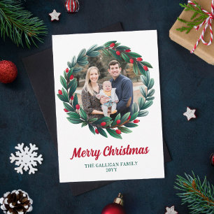 Beautiful Christmas Wreath Merry Christmas Photo Holiday Card